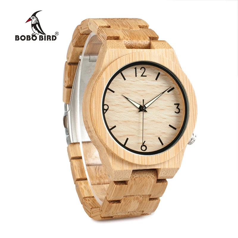 Montre en bois naturel de bambou, bracelet ajustable écologique
